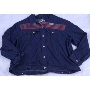 Vintage Carolina Blues Jean Jacket Plus Size 22 Lt Weight Denim Red Thread Trim